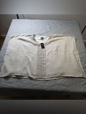 JM Collection Women’s PM Tunic Top Sugar Sand V Neck Gauzy Poncho Style NEW